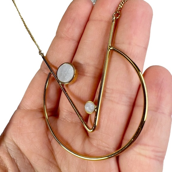 Gold Tone Geometric V Open Circle Long Chain Necklace - Picture 4 of 9